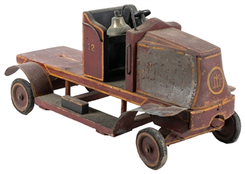  [FOLK ART]. Hand-Made Wood and Tin Model of a Fire Engine w...