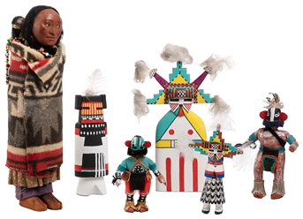  Five Kachina Dolls with a Skookum Doll. Six works. (Native ...