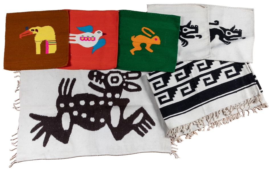  Group of Six Mexican Weavings. One Large Zapotec Blanket. S...
