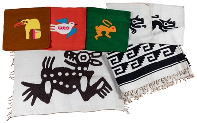  Group of Six Mexican Weavings. One Large Zapotec Blanket. S...