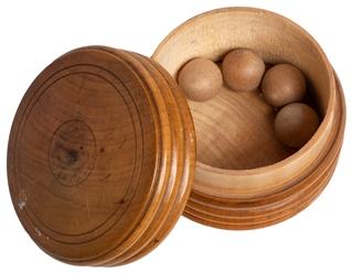  Turned Wooden Cork or Ball Box. Circa 1890. Turned round wo...