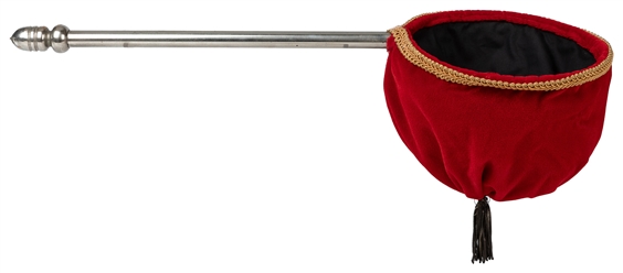  Change Bag. Circa 1930. Red plush bag on long metal handle ...
