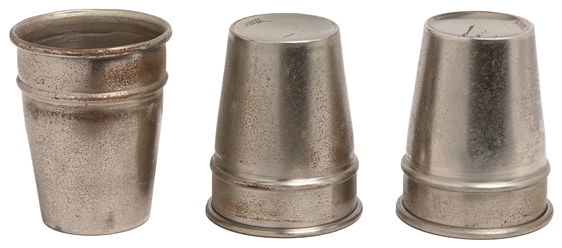 Steel Cups Set. Circa 1940. Three spun steel cups with sing...