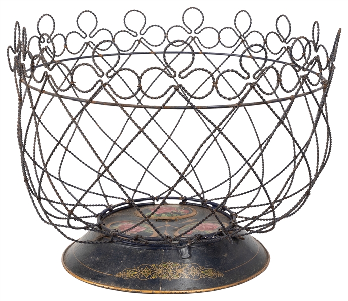  Flower Production Basket. Circa 1890. Wire basket with orna...