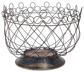  Flower Production Basket. Circa 1890. Wire basket with orna...