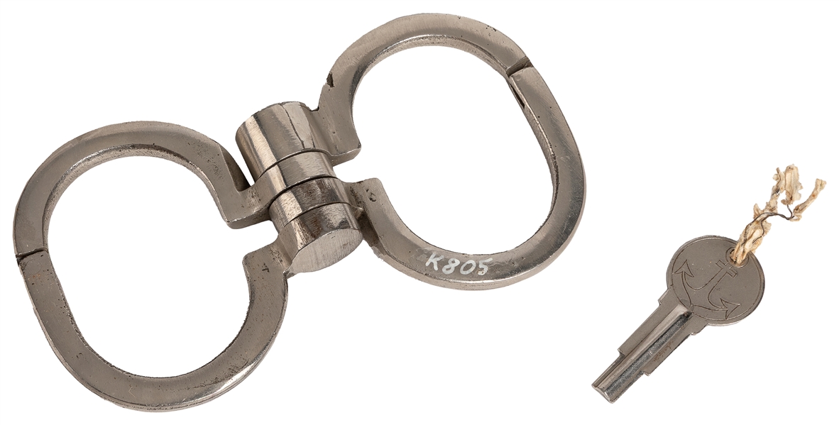 Gaffed Hamburg 8 Handcuffs. Circa 1930s. Folding cuffs with...