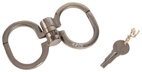  Gaffed Hamburg 8 Handcuffs. Circa 1930s. Folding cuffs with...