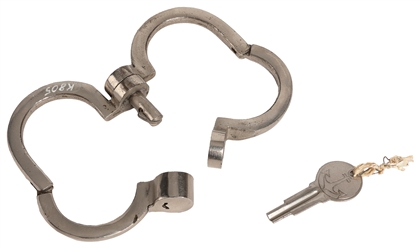  Gaffed Hamburg 8 Handcuffs. Circa 1930s. Folding cuffs with...