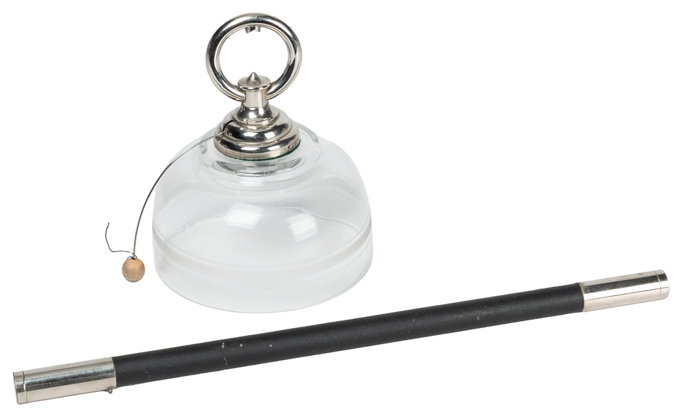  Spirit Bell. German, ca. 1900. An etched glass bell hanging...