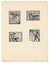  [BOOKPLATES]. LAUREAU, M. (1911 – 2004). Quatre Ex-Libris P...