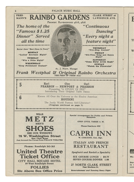  HOUDINI (Erik Weisz, 1874 – 1926). Houdini Orpheum Circuit ...