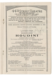  HOUDINI (Erik Weisz, 1874 – 1926). Houdini Final Tour Theat...