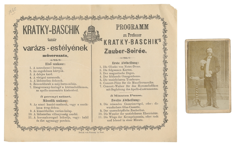  KRATKY-BASCHIK, Anton (ca. 1821 – 89). CDV and Program of K...