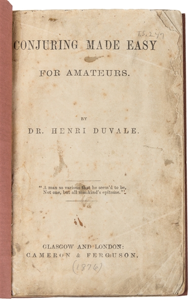  DUVALE, Dr. Henri. Conjuring Made Easy for Amateurs. Glasgo...