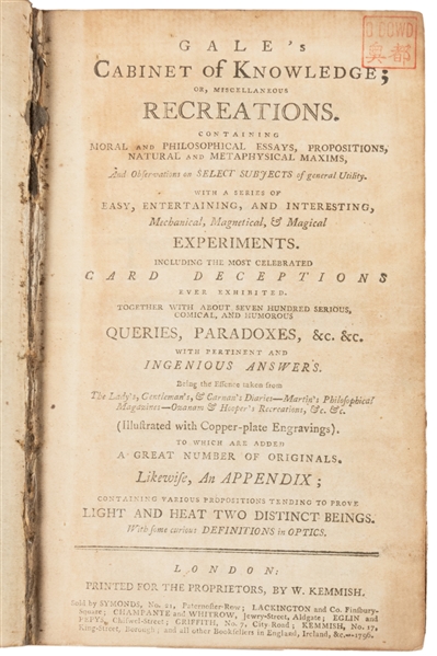  GALE, John. Gales Cabinet of Knowledge. London: Printed fo...