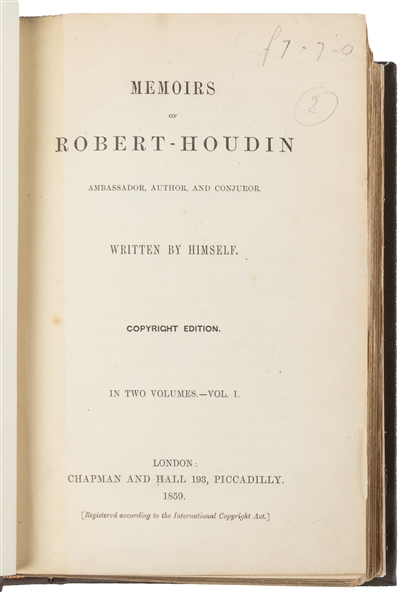  ROBERT-Houdin, Jean Eugène (1805 - 1871). Memoirs of Robert...