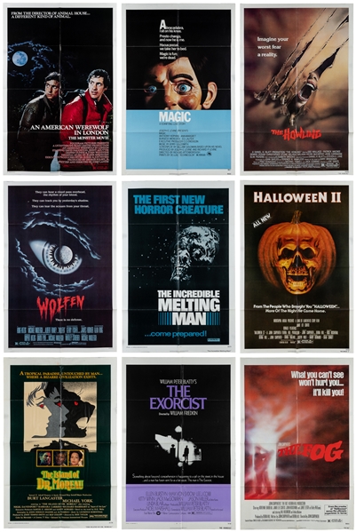  [HORROR & FANTASY]. Group of 9 film posters. Nine one-sheet...