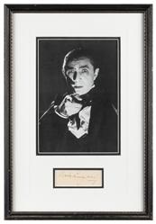  Bela Lugosi Autograph Display. Inked signature “Bela Lugosi...