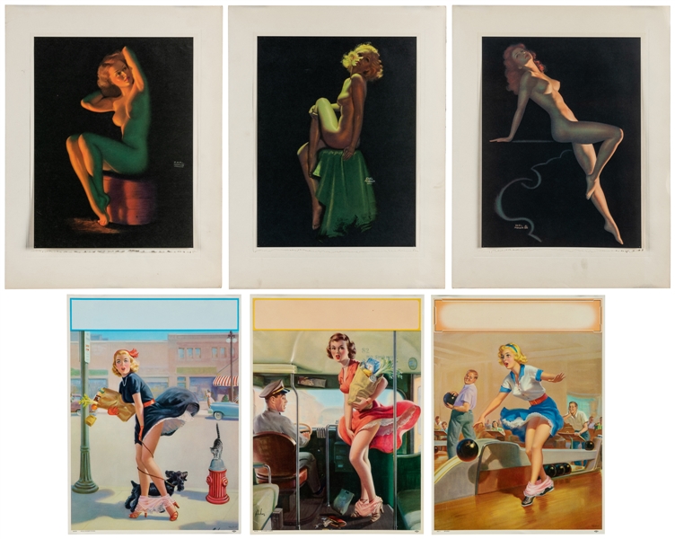  [PIN-UP]. Group of 6 pin-up prints. Including: three calend...