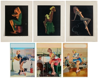  [PIN-UP]. Group of 6 pin-up prints. Including: three calend...