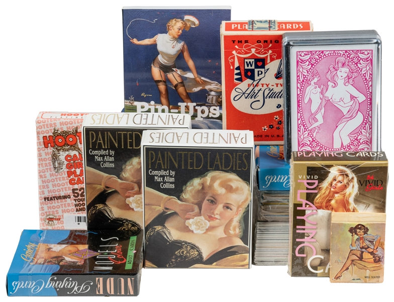  [PIN-UP]. Group of pinup and erotic playing cards and tradi...