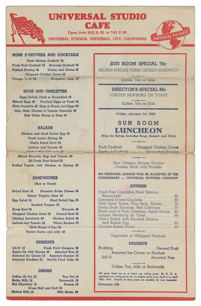  [SHERLOCK HOLMES]. Universal Studio Café Menu Signed by Bas...