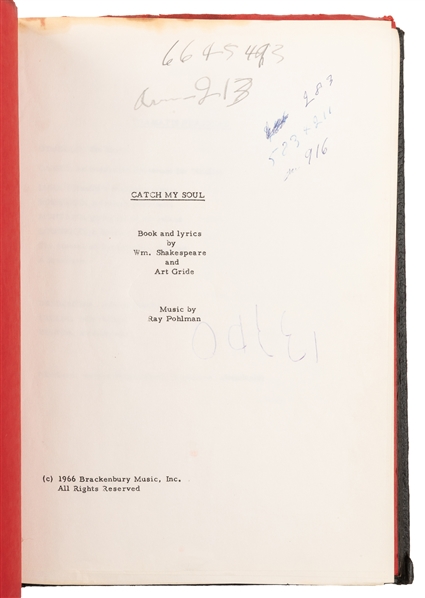  Jerry Lee Lewis “Catch My Soul" Script. Brackenbury Music, ...