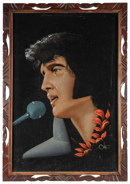  A Midcentury Velvet Elvis Painting. Circa 1960s-70s. Signed...