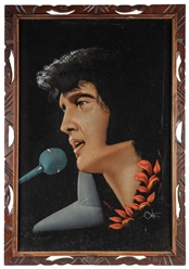  A Midcentury Velvet Elvis Painting. Circa 1960s-70s. Signed...