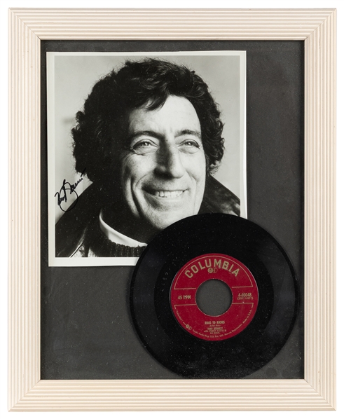  Tony Bennett Signed Photo and Record Display. Glossy 8 x 10...