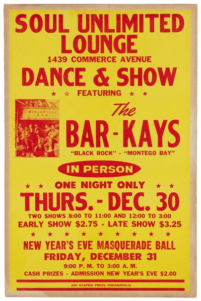  The Bar-Kays Soul Unlimited Lounge window card. Indianapoli...
