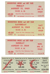  Four Unused Woodstock Concert Tickets. 1969. Includes singl...