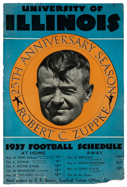  University of Illinois 1937 Football poster. Color offset p...