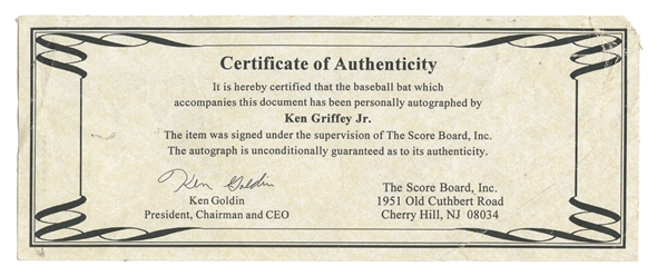  Ken Griffey Jr. Signed Rawlings Bat. A 34 Rawlings Big Sti...