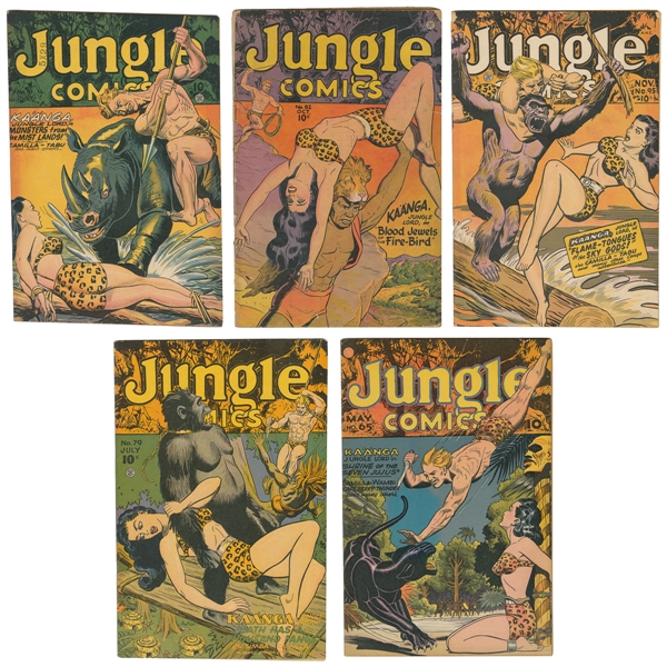  Jungle Comics. Group of 5 comic books. Fiction House, 1945-...