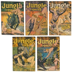  Jungle Comics. Group of 5 comic books. Fiction House, 1945-...