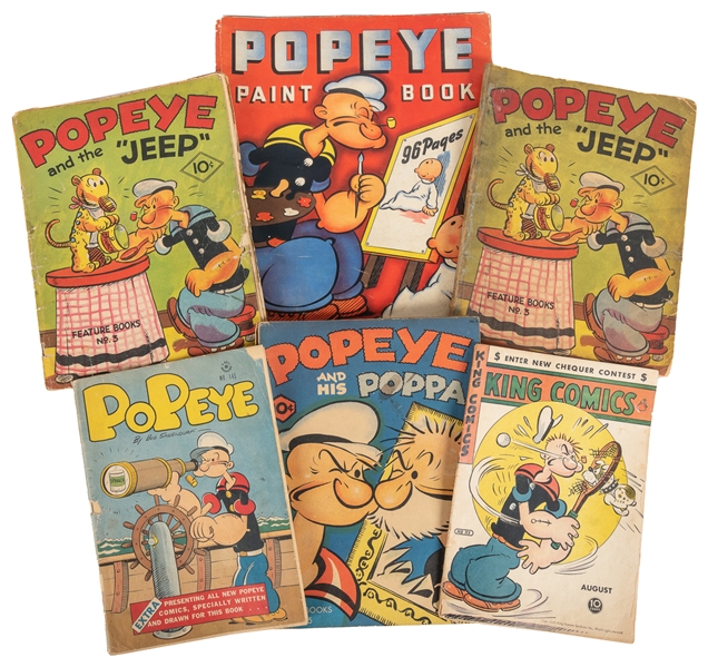  Popeye. Group of 6 comics and a card game. Including: King ...
