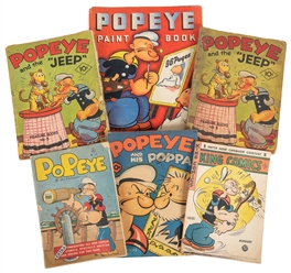  Popeye. Group of 6 comics and a card game. Including: King ...