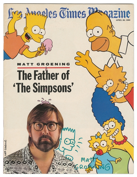  Matt Groening Signed 1990 Los Angeles Times Magazine with B...