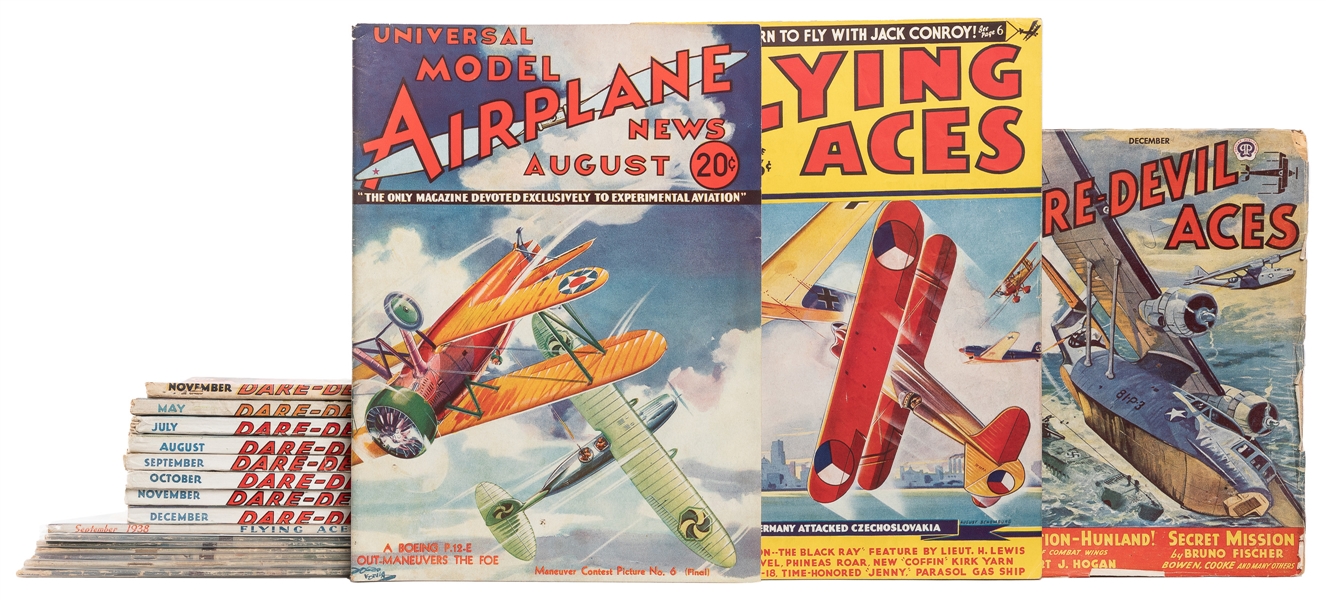  [AVIATION]. Group of 18 pulps and magazines. V.p., 1930s. I...