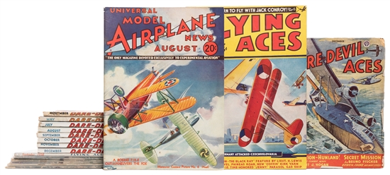  [AVIATION]. Group of 18 pulps and magazines. V.p., 1930s. I...