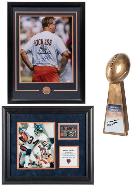  [CHICAGO BEARS]. Walter Payton and Mike Ditka. Three signed...