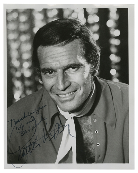  Charlton Heston Inscribed and Signed Photograph. Black and ...