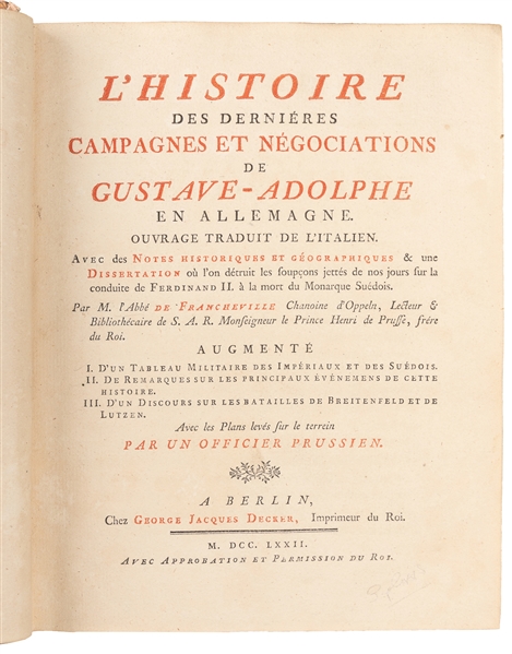  [ARMORIAL BINDING]. [THIRTY YEARS WAR]. FRANCHEVILLE, M. Ab...