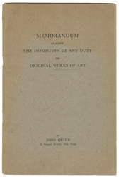  [ART IN AMERICA]. QUINN, John (1870-1924). Memorandum Again...