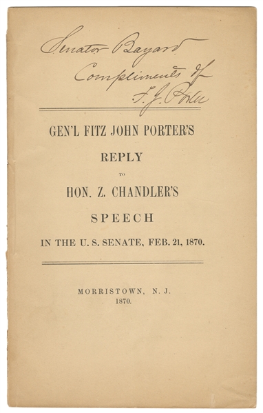  [CIVIL WAR]. PORTER, Fitz John (1822-1901). Genl Fitz John...