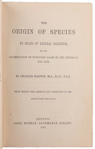  DARWIN, Charles (1809-1882). The Origin of the Species by M...