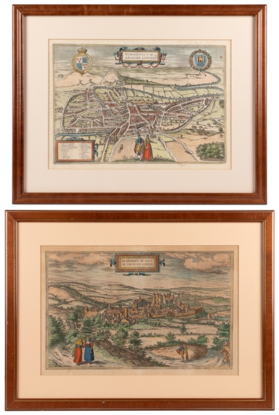  [MAPS]. Pair of Hand-Colored Maps, including: BRAUN, Georg ...