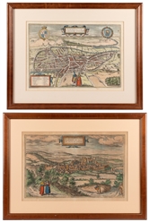  [MAPS]. Pair of Hand-Colored Maps, including: BRAUN, Georg ...