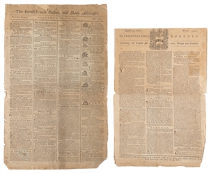  [NEWSPAPERS]. [FRANKLIN, Ben (1706-1790), printer]. Pair of...